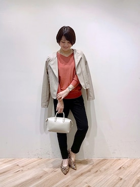 「パイソン柄」｜「アイテム（ライダースジャケット）」を使った、がんさん（レディース・158cm）の秋コーディネート