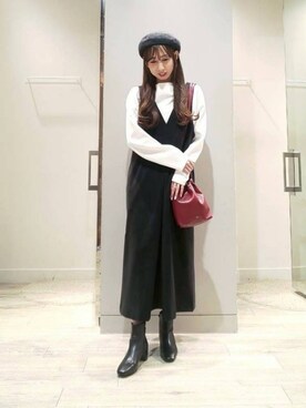 「ロングヘア」｜「アイテム（ジャンパースカート）」を使った、shihoさん（レディース・158cm）の秋コーディネート