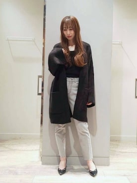 「NOMINE（ノミネ）のアイテム（ノーカラーコート）」を使った、shihoさん（レディース・158cm）の秋コーディネート