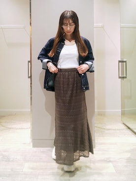 「ロングヘア」｜「アイテム（デニムジャケット）」を使った、shihoさん（レディース・158cm）の夏コーディネート