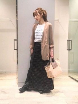 「Rougevif」｜「アイテム（ノーカラージャケット）」を使った、shihoさん（レディース・158cm）の秋コーディネート