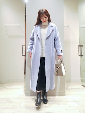 「レザースカート」｜「アイテム（ステンカラーコート）」を使った、shihoさん（レディース・158cm）の冬コーディネート