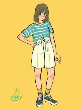 「ONIGIRI（オニギリ）のアイテム（トップス）」を使った、ëmirikaさん（レディース・161cm）の夏コーディネート