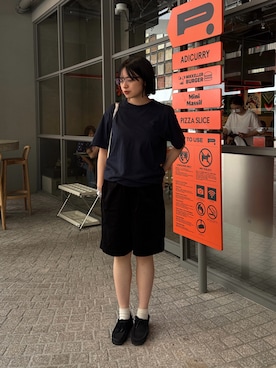 「アイテム（モカシン/デッキシューズ）」を使った、若さん（レディース・158cm）の夏コーディネート
