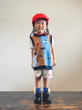 「アイテム（キャップ）」を使った、KOOOさん（キッズ・90cm）の秋コーディネート