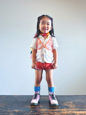 「Life Support Products（ライフサポートプロダクツ）のムジリブペチパンツ(80～120cm)（その他パンツ）」を使った、KOOOさん（キッズ・90cm）の夏コーディネート