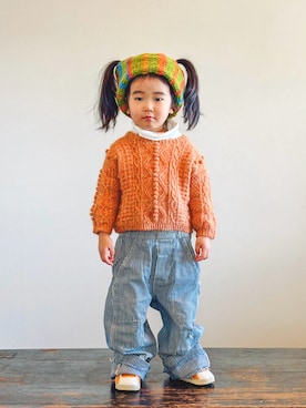 「アイテム（ニット/セーター）」を使った、KOOOさん（キッズ・90cm）の冬コーディネート