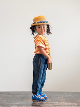 「BIRKENSTOCK（ビルケンシュトック）のMILANO/ミラノ EVA KIDS（サンダル、ブルー系）」を使った、KOOOさん（キッズ・90cm）の夏コーディネート