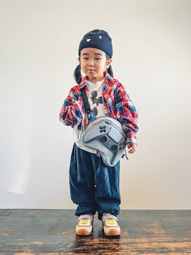「アイテム（ニットキャップ/ビーニー）」を使った、KOOOさん（キッズ・90cm）の秋コーディネート