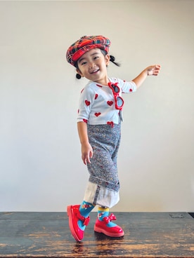 「アイテム（サロペット/オーバーオール）」を使った、KOOOさん（キッズ・90cm）の秋コーディネート