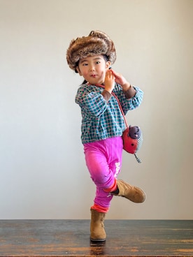 「アイテム（レギンス/スパッツ）」を使った、KOOOさん（キッズ・90cm）の冬コーディネート