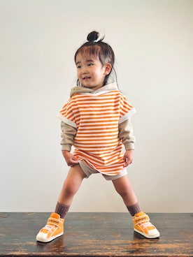 「アイテム（Tシャツ/カットソー）」を使った、KOOOさん（キッズ・90cm）の秋コーディネート