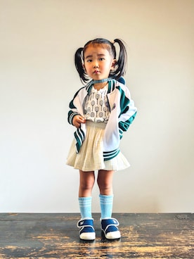 「le coq sportif（ルコックスポルティフ）のLE COQ ルコック 12-15LCS アルル QL5WJC52NW NAVY/WHITE（スニーカー）」を使った、KOOOさん（キッズ・90cm）の秋コーディネート