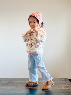 「アイテム（ニットキャップ/ビーニー）」を使った、KOOOさん（キッズ・90cm）の秋コーディネート