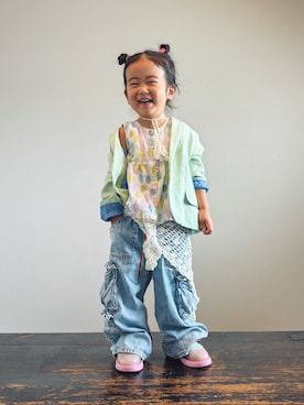 「アイテム（ヘアゴム）」を使った、KOOOさん（キッズ・90cm）の秋コーディネート
