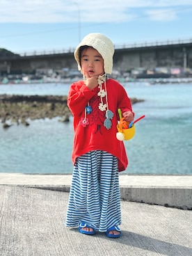 「BIRKENSTOCK（ビルケンシュトック）のMILANO/ミラノ EVA KIDS（サンダル、ブルー系）」を使った、KOOOさん（キッズ・90cm）の春コーディネート