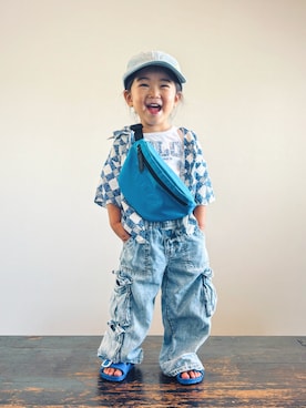 「アイテム（ボディバッグ/ウエストポーチ）」を使った、KOOOさん（キッズ・90cm）の秋コーディネート