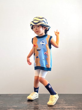 「Onitsuka Tiger（オニツカタイガー）のアイテム」を使った、KOOOさん（キッズ・90cm）の夏コーディネート