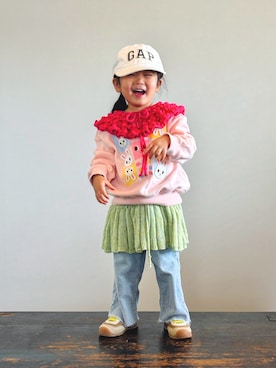 「アイテム（スカート）」を使った、KOOOさん（キッズ・90cm）の冬コーディネート