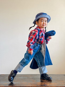 「アイテム（ポンチョ）」を使った、KOOOさん（キッズ・90cm）の秋コーディネート