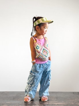 「Handmade（ハンドメイド）のアイテム」を使った、KOOOさん（キッズ・90cm）の夏コーディネート