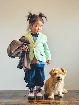 「アイテム（ベスト）」を使った、KOOOさん（キッズ・90cm）の秋コーディネート