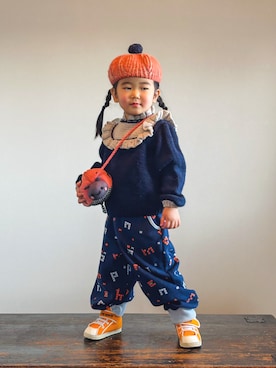 「アイテム（パンツ）」を使った、KOOOさん（キッズ・90cm）の冬コーディネート