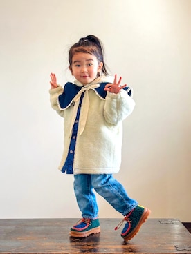 「BeBe（ベベ）のアイテム」を使った、KOOOさん（キッズ・90cm）の冬コーディネート