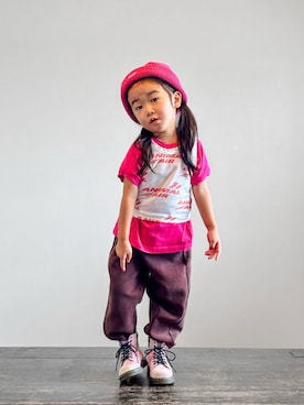 「アイテム（ニットキャップ/ビーニー）」を使った、KOOOさん（キッズ・100cm）の秋コーディネート