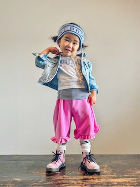 「アイテム（ヘアアクセサリー）」を使った、KOOOさん（キッズ・90cm）の秋コーディネート