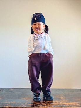 「アイテム（アクセサリー）」を使った、KOOOさん（キッズ・90cm）の秋コーディネート