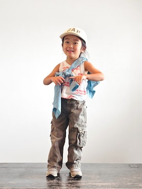 「GAP（ギャップ）のアイテム（キャップ）」を使った、KOOOさん（キッズ・90cm）の夏コーディネート