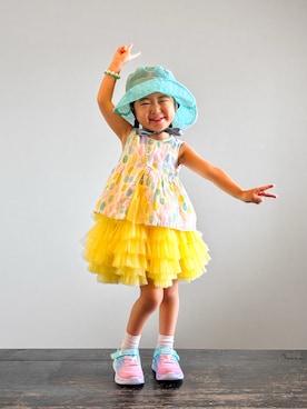 「SKECHERS（スケッチャーズ）の《SKECHERS》53S LIGHTECHERS SOLA GLO（スニーカー、ブルー系）」を使った、KOOOさん（キッズ・90cm）の夏コーディネート