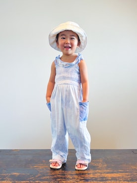 「apres les cours（アプレレクール）のショルダーリボンタンクトップ（タンクトップ）」を使った、KOOOさん（キッズ・90cm）の夏コーディネート