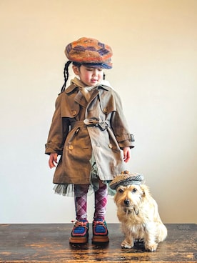 「アイテム（キャスケット）」を使った、KOOOさん（キッズ・90cm）の春コーディネート