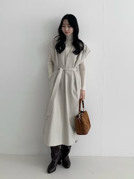 「アイテム（ワンピース）」を使った、美波さん（レディース・158cm）の秋コーディネート