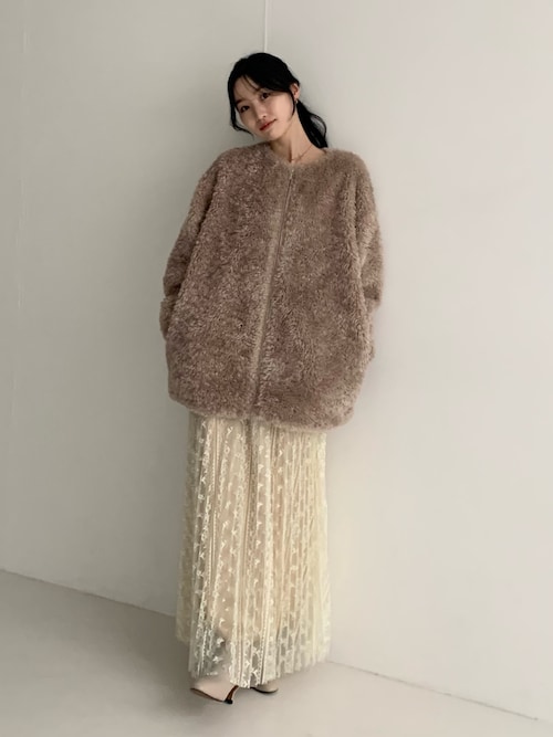 LOHEN リバーZIPブルゾン　アイボリー ノーカラー ジャケット アウター ◇リバーショートジャケットブルゾン（0774255009