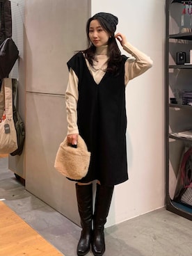 「COLD BREAKER（コールドブレーカー）のアイテム」を使った、美波さん（レディース・158cm）の冬コーディネート