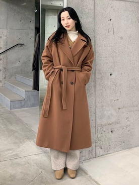 「アイテム（チェスターコート）」を使った、美波さん（レディース・158cm）の冬コーディネート