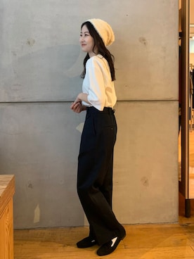 「SMELLY（スメリー）のシャギービーニー（ニットキャップ/ビーニー）」を使った、美波さん（レディース・158cm）の夏コーディネート