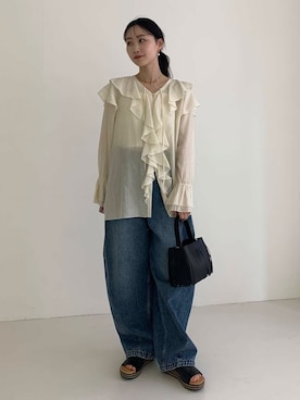 「カーブデニム」｜美波さん（レディース・158cm）の春コーディネート