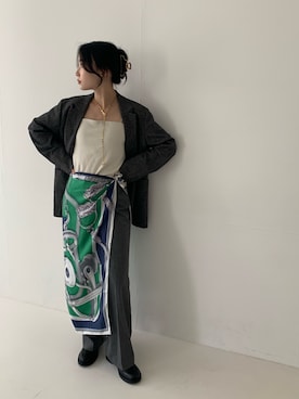 「アイテム（バンダナ/スカーフ）」を使った、美波さん（レディース・158cm）の秋コーディネート