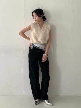 「アイテム（ベスト）」を使った、美波さん（レディース・158cm・20代）の夏コーディネート