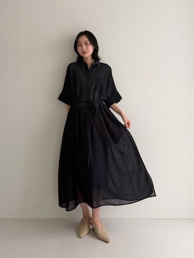 「URBAN RESEARCH ROSSO（アーバンリサーチロッソ）のセミシアー5分袖シャツワンピース（ワンピース、ブルー系）」を使った、美波さん（レディース・158cm）の春コーディネート