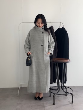 「アイテム（その他アウター、グレー系）」を使った、美波さん（レディース・158cm）の冬コーディネート
