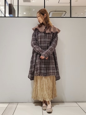 「ワッシャースカート」｜「アイテム（ワンピース/ドレス）」を使った、nagashimaさん（レディース・160cm）の秋コーディネート