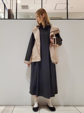 「2wayワンピース」｜「アイテム（ジャケット/アウター）」を使った、nagashimaさん（レディース・160cm）の秋コーディネート
