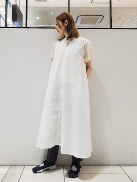 「センタープレスパンツ」｜「アイテム（ワンピース/ドレス）」を使った、nagashimaさん（レディース・160cm）の夏コーディネート