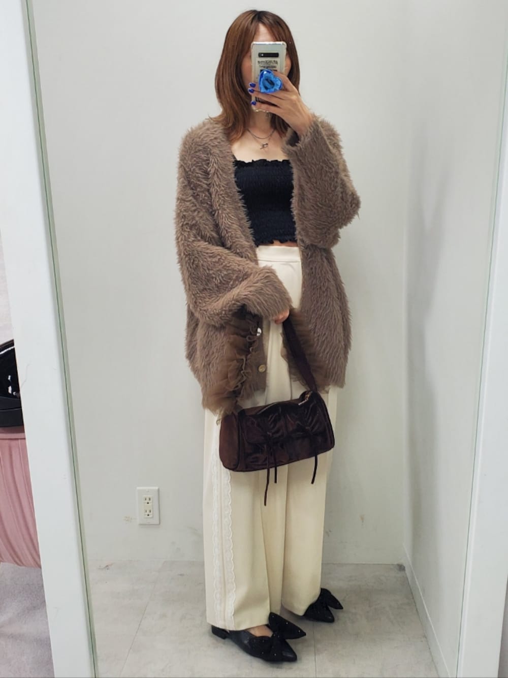 「秋服準備はじめました、デートコーデ、ブラウン、休日スタイル、カーディガン、秋コーデ、大人カジュアル、ナイスクラップ、nice claup、one after another NICE CLAUP」｜「one after another NICE CLAUPのふわモテあざと/フェザーロングカーディガン（カーディガン/ボレロ、ブラウン系）」を使った、nagashimaさん（レディース・160cm）の秋コーディネートの1枚目の写真