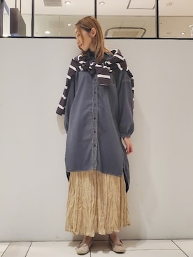 「ワッシャースカート」｜「アイテム（ワンピース/ドレス）」を使った、nagashimaさん（レディース・160cm）の秋コーディネート